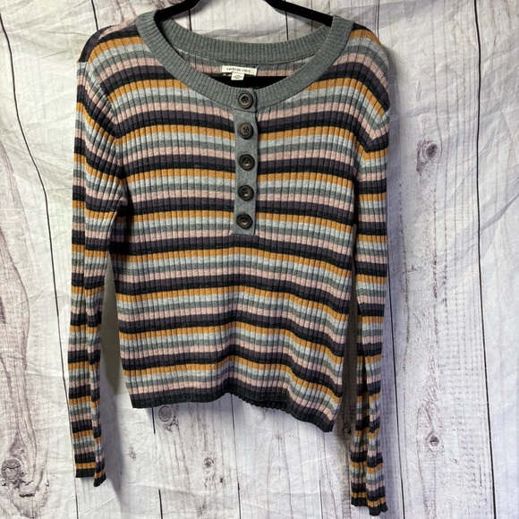 American Eagle Outfitters Striped Sweater - Gray, Pink, Yellow large - Picture 1 of 6